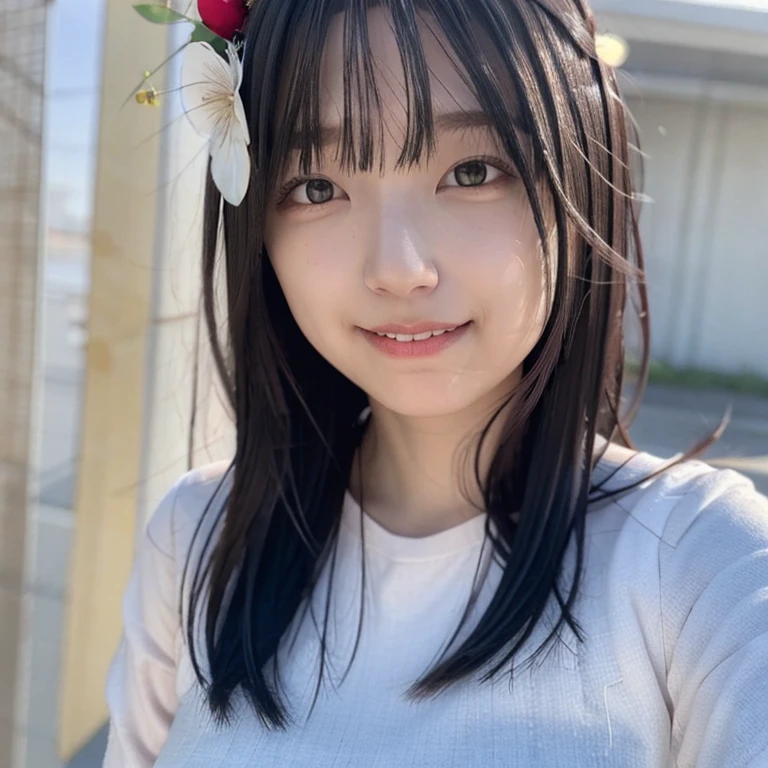 one person, Long Hair, High resolution, masterpiece, accurate, Anatomically correct, 最High quality, detail, High detail, High-resolution model, High quality, quality, one person, Blushing, Gauze, Long Hair, Large Breasts, Close your mouth, Close your mouth, Wide-angle shot, Headpiece, accessories, far and near method, Large Breasts, smile, Simple Background, High resolution, masterpiece, Ultra Wide Angle, Swimwear