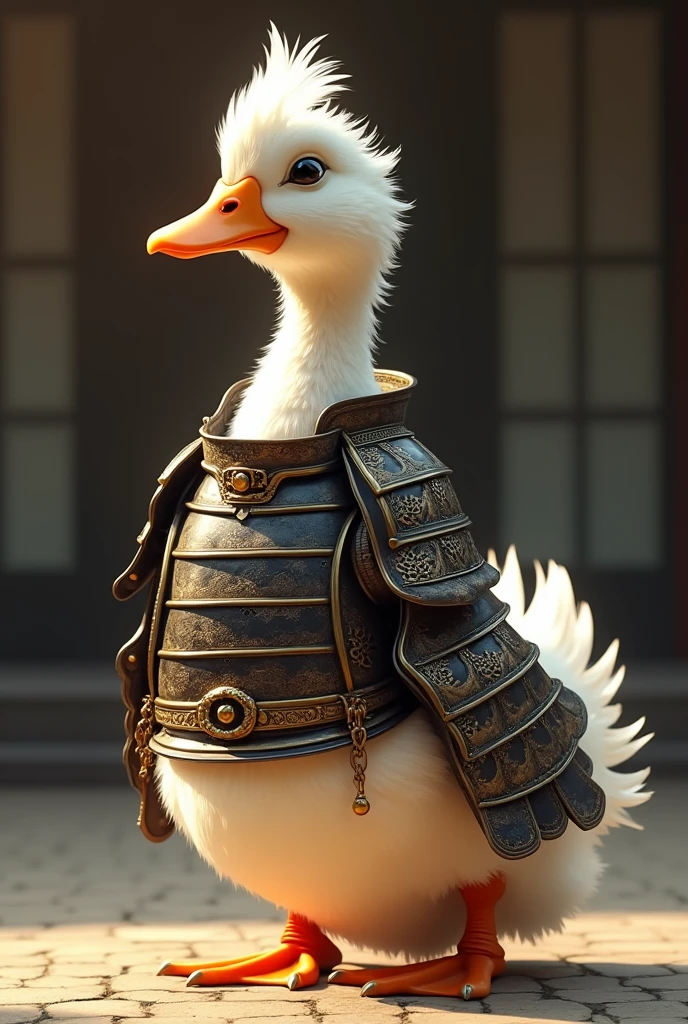Netherland Call duck(A duck with white fur and orange beak) with samurai armour