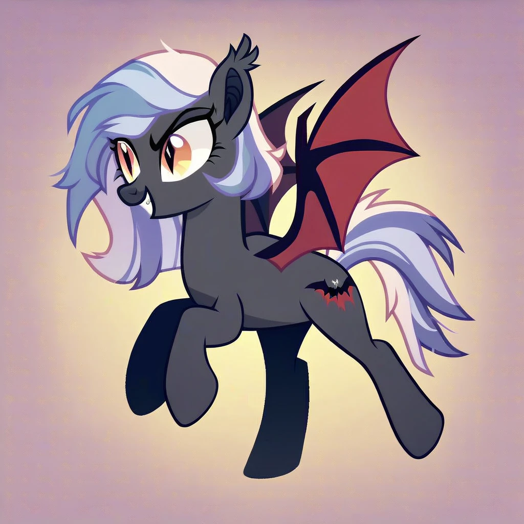 score_9, score_8_up, score_7_up, score_6_up, score_5_up, score_4_up, show accurate, full body, simple background, feral pony, female pony, cute appearance, competitive look, cutiemarck, bat, original character