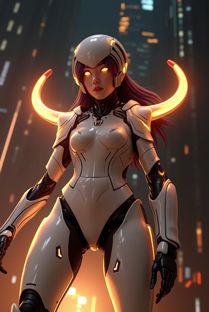 a woman in a futuristic suit with a glowing head and chest, cyberpunk art inspired by Marek Okon, cgsociety contest winner, digital art, gynoid cyborg body, girl in mecha cyber armor, cyber suit, cybersuit, in white futuristic armor, cybersuits, diverse cybersuits, gynoid body, echo from overwatch, perfect anime cyborg woman