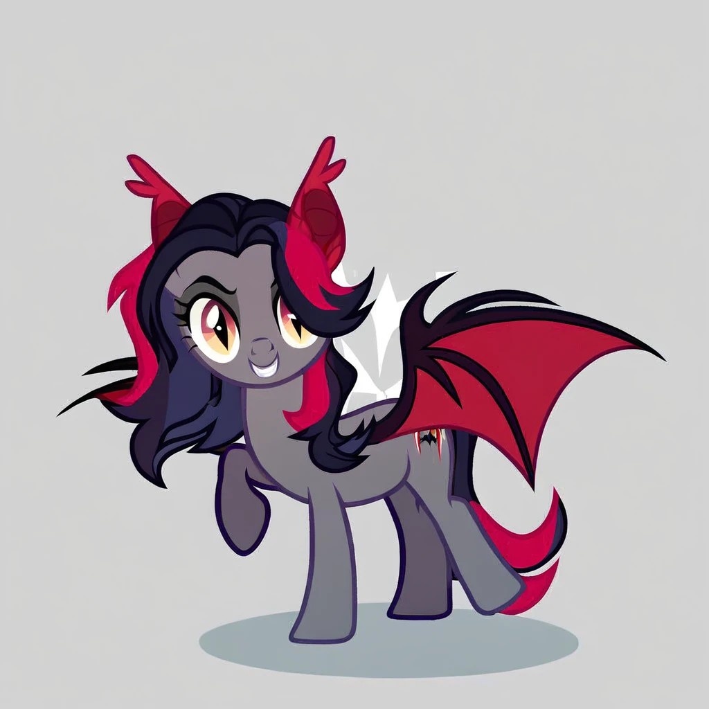 score_9, score_8_up, score_7_up, score_6_up, score_5_up, score_4_up, show accurate, full body, simple background, feral pony, female pony, cute appearance, competitive look, cutiemarck, bat, original character