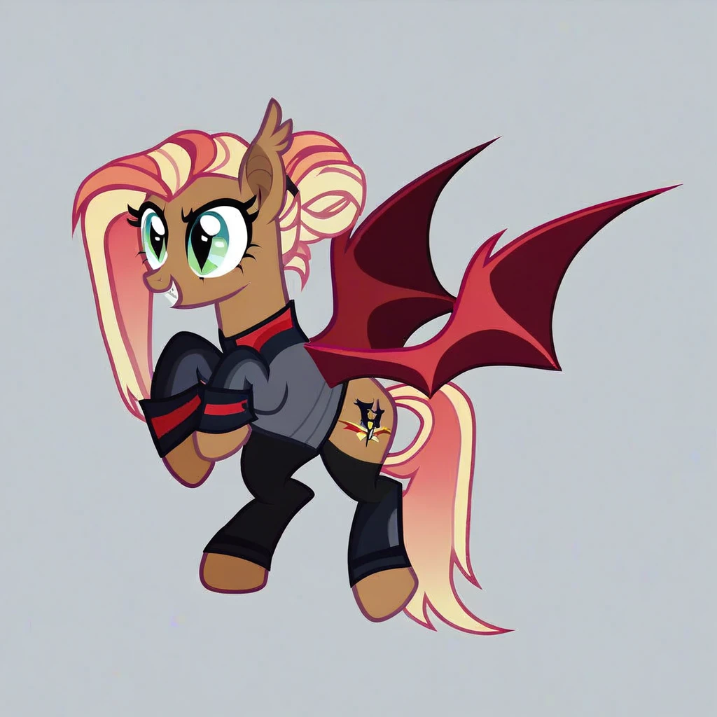 score_9, score_8_up, score_7_up, score_6_up, score_5_up, score_4_up, show accurate, full body, simple background, feral pony, female pony, cute appearance, competitive look, cutiemarck, bat, original character