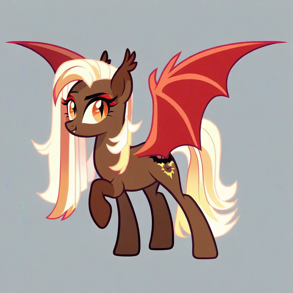 score_9, score_8_up, score_7_up, score_6_up, score_5_up, score_4_up, show accurate, full body, simple background, feral pony, female pony, cute appearance, competitive look, cutiemarck, bat, original character