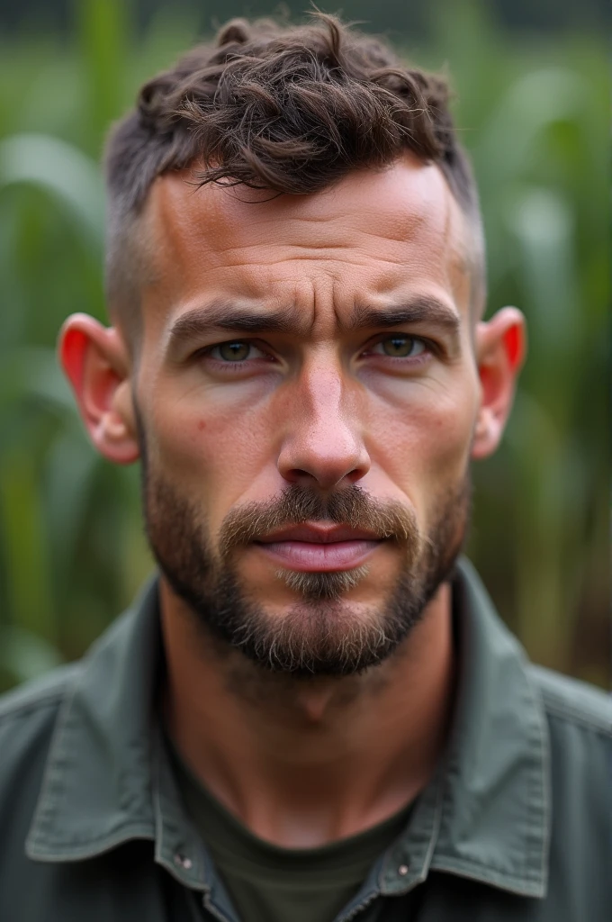 uhd, high details, best quality, a man with buzz cut curly, farmer