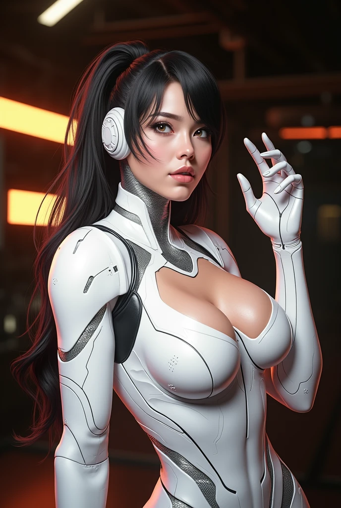 a woman in a futuristic suit with a glowing head and chest, cyberpunk art inspired by Marek Okon, cgsociety contest winner, digital art, gynoid cyborg body, girl in mecha cyber armor, cyber suit, cybersuit, in white futuristic armor, cybersuits, diverse cybersuits, gynoid body, echo from overwatch, perfect anime cyborg woman