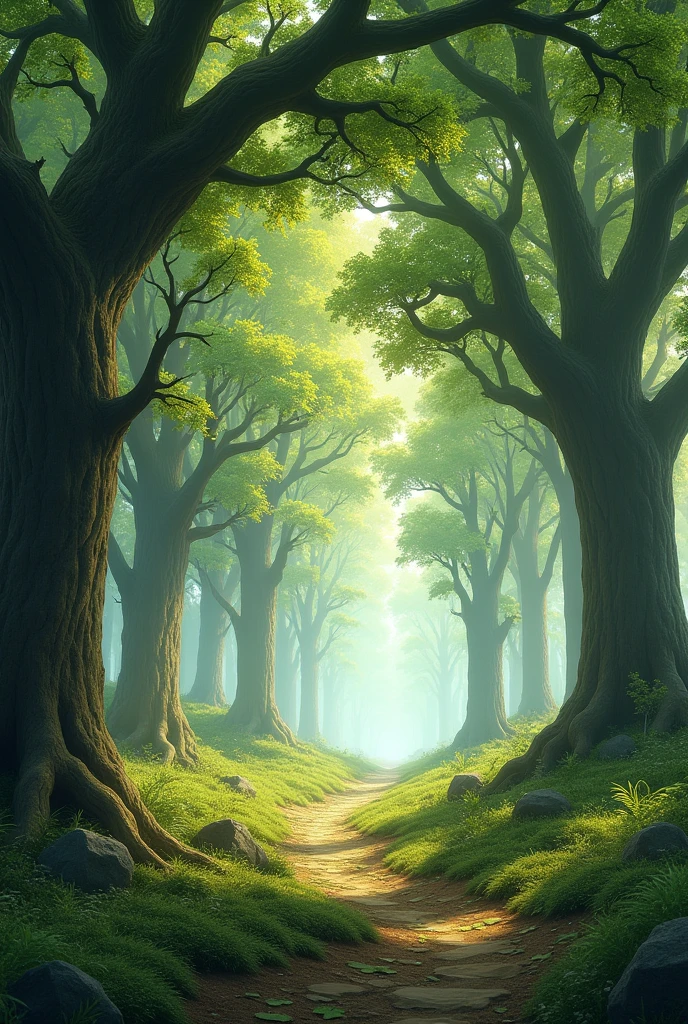 A beautiful forest, with oak trees