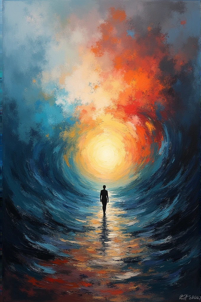
For an expressionist approach to the title "Peace of My Mind," consider creating a piece that captures the emotional journey toward inner tranquility. Use bold, dynamic brushstrokes and vivid colors to express the turbulence or chaos that contrasts with the eventual calm.

One idea could be to depict a turbulent, abstract storm or whirlwind of colors in the background, gradually transitioning into a calm, serene space at the center of the canvas. This central calm area could be represented with softer, harmonious colors and smoother, more controlled brushstrokes. The contrast between the chaotic and peaceful sections would symbolize the internal struggle and eventual attainment of mental peace.

This approach emphasizes the emotional intensity and resolution typical of expressionism while aligning with the theme of achieving peace of mind.



