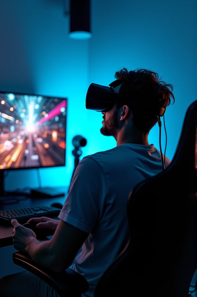 A man playing game with the help of full vr gaming ng setup 