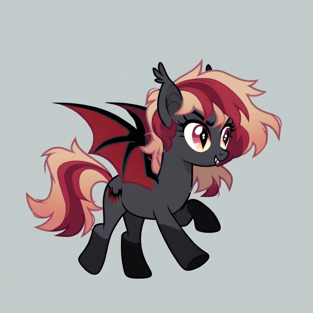 score_9, score_8_up, score_7_up, score_6_up, score_5_up, score_4_up, show accurate, full body, simple background, feral pony, female pony, cute appearance, cutiemarck, bat, original character