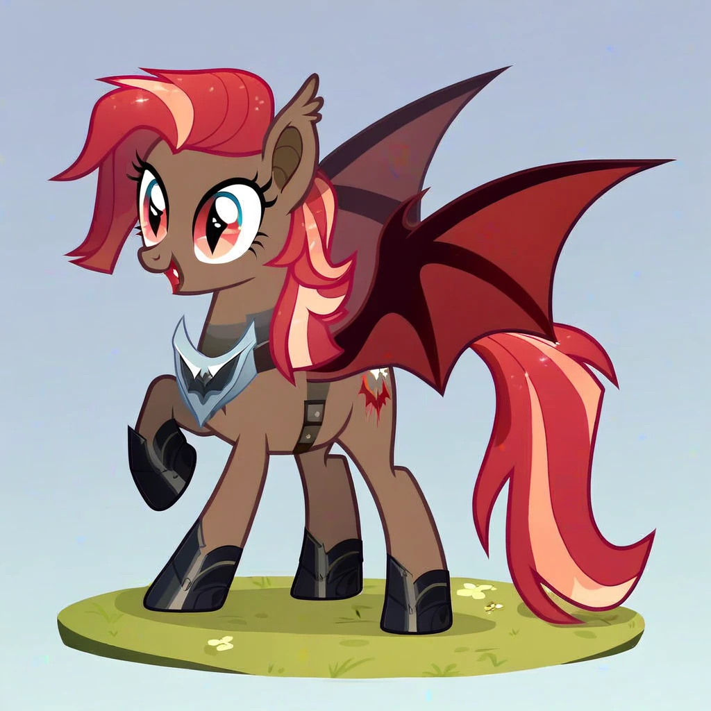 score_9, score_8_up, score_7_up, score_6_up, score_5_up, score_4_up, show accurate, full body, simple background, feral pony, female pony, cute appearance, cutiemarck, bat, original character