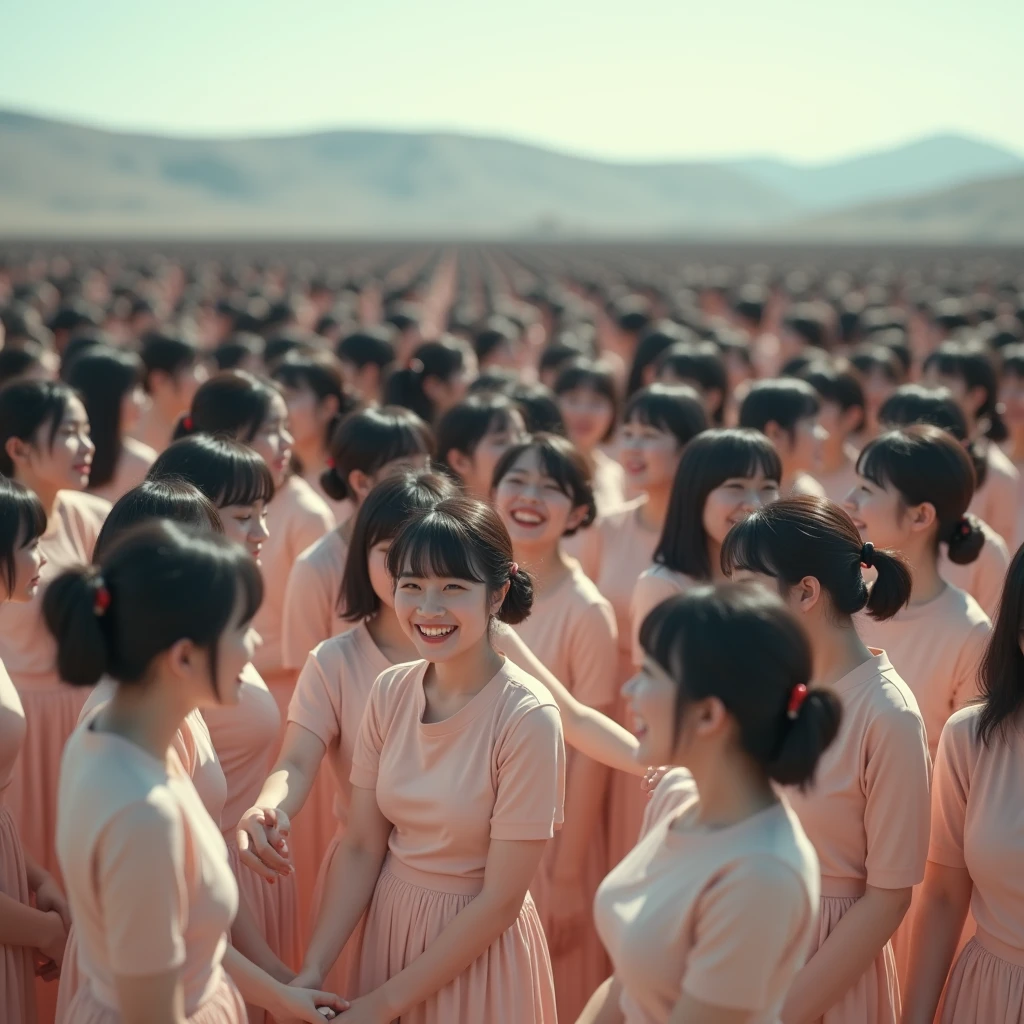 (((((Japanese Clone girls=Myself)))))), (((Best Super High quality Myself Clone girls Raw Photography Art))), (16K, Highest quality, Ultra-high resolution, RAW Photos), (((It's so unrealistic., With unparalleled depiction, With an unfathomable sight, An unprecedented and shocking worldview, Clone girls in a world of mass reproduction, Ultra-realistic))), (((Japanese, woman, 24yo, Ishihara Satomi))), (Small face, ((Thick black hair, Semi-long hair))), ((V-neck short-sleeve dress)), (((((Very detailed美しい女体, Accurate body structure, Very detailed完璧な, Super busty body with very large breasts, Clearly emphasizes cleavage))))), (((Dark Eyes, Mature face, Cute Smile, A gentle gaze))), (((Her happy and smiling expression is so cute))), ((((((((Very detailed分身増殖描写, ((1girl→Myself cloning→1,000,000,000,000,000,000,000,000,000,000,000,000,000,000,000,000,000,000,000,000Myself Clone girls)))))))))), ((((((((Very detailed, The precise depiction of the proliferation of Myself Clone girls, ((With the perfectly identical bodies of Myself clone girls, With the exact same face as the Myself clone girls, With the exact same hairstyle as the Myself clone girls, In the exact same clothes as the girls who are my clones, Perfectly the same height as the Myself clone girls, Super big breasts, just like the Myself clone girls)))))))))), (((Myself clone girls only))), (((Multiple pairs, Very detailed depiction, (Myself clone girls hug each other, Myself clone girls assemble, Fun conversations with fellow Myself clone girls, A fun conversation between Myself clone girls, Myself clone girls holding hands, Walking with lots of Myself clone girls)))), (((Everyone looks at the camera))), (((Unbelievably crowded, Transcendent Myself clone girls intimately, Countless Myself clone girls surround you in 360 degrees))), (Bright, soft sunlight), (((Very wide field of view, Very detailed, Detailed ultra-perspective depiction with clear depth, wide view))), (((((Landscape with a curved slope))))), (((Very photographic and detailed depiction, Myself clone girls will multiply infinitely and fill the surroundings from one side to the horizon with their bodies tightly packed together without any gaps., A scene of endless Myself clone girls and a fun atmosphere))), (Focus on the average value of the image)