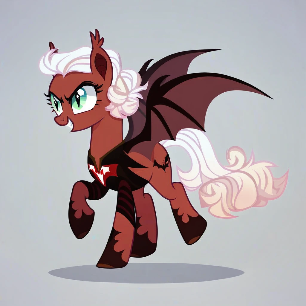 score_9, score_8_up, score_7_up, score_6_up, score_5_up, score_4_up, show accurate, full body, simple background, feral pony, female pony, cute appearance, cutiemarck, bat, original character