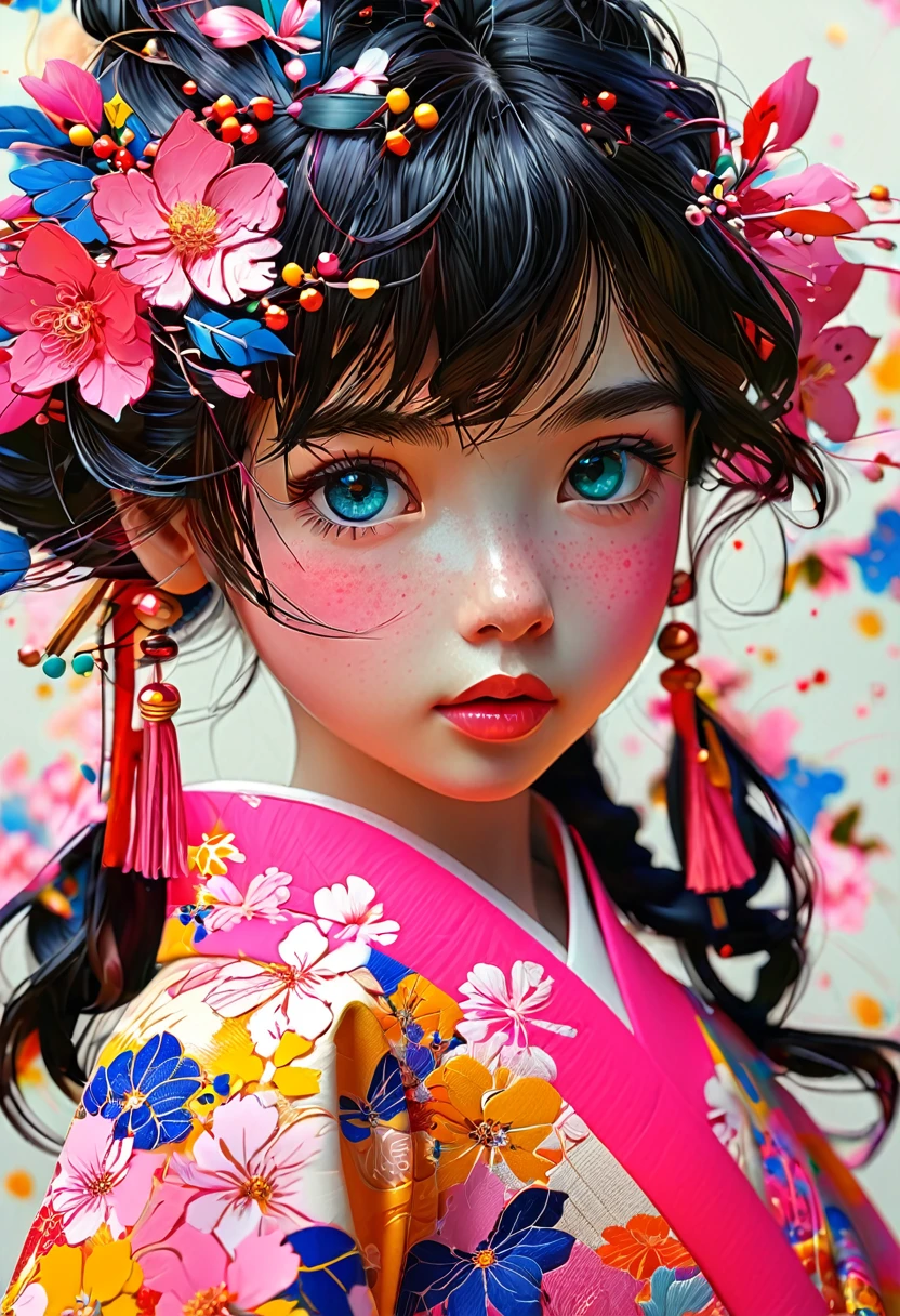 [1]
1girl, exquisitely detailed impasto, complicated cubism, collage, chibi, bright, vibrant colours, pale skin, spiral eyes, revolving arrow symbols, rotate, cute, 6yo, medical eyepatch, upturned eyes, eyeball hair clip, blush, cinematic angle, very precise detailed zentangle background, limited palette, expressionless, beautiful aesthetic, absurdres, highres, ultra-fine brushstrokes --niji 6 --style raw --s 500 --sref 3604182537 2245599450 568688171 2531504802 --sw 90 --no retro, warm colours, serafuku, kimono --ar 3:4

*Prompts were changed or deleted in each illustration based on [1].

[2]
Change: "impasto" -> "line art", "chibi, bright, vibrant colours" -> "bright and vibrant pink colours"

[3]
Change: "--no retro, warm colours, serafuku, kimono --ar 3:4" -> "--no retro, yellow colours, serafuku"
Delete: "chibi", "cinematic angle, very precise detailed", "ultra-fine brushstrokes"

[4]
Change: "cinematic angle" -> "dynamic angle"
Delete: "chibi"

[5]
Change: "impasto" -> "line art", "collage" -> "pixel art and collage", "bright, vibrant colours" -> "bright and vibrant pink colours"
Delete: "very precise detailed"