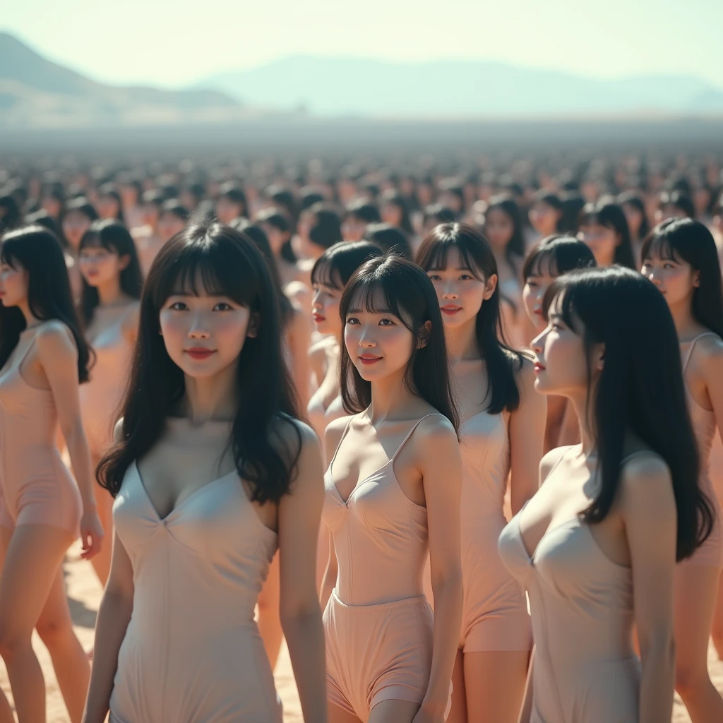 (((((Japanese Clone girls=Myself)))))), (((Best Super High quality Myself Clone girls Raw Photography Art))), (16K, Highest quality, Ultra-high resolution, RAW Photos), (((It's so unrealistic., With unparalleled depiction, With an unfathomable sight, An unprecedented and shocking worldview, Clone girls in a world of mass reproduction, Ultra-realistic))), (((Japanese, woman, 24yo, Ishihara Satomi))), (Small face, ((Thick black hair, Semi-long hair))), ((V-neck short-sleeve dress)), (((((Very detailed美しい女体, Accurate body structure, Very detailed完璧な, Super busty body with very large breasts, Clearly emphasizes cleavage))))), (((Dark Eyes, Mature face, Cute Smile, A gentle gaze))), (((Her happy and smiling expression is so cute))), ((((((((Very detailed分身増殖描写, ((1girl→Myself cloning→1,000,000,000,000,000,000,000,000,000,000,000,000,000,000,000,000,000,000,000,000Myself Clone girls)))))))))), ((((((((Very detailed, The precise depiction of the proliferation of Myself Clone girls, ((With the perfectly identical bodies of Myself clone girls, With the exact same face as the Myself clone girls, With the exact same hairstyle as the Myself clone girls, In the exact same clothes as the girls who are my clones, Perfectly the same height as the Myself clone girls, Super big breasts, just like the Myself clone girls)))))))))), (((Myself clone girls only))), (((Multiple pairs, Very detailed depiction, (Myself clone girls hug each other, Myself clone girls assemble, Fun conversations with fellow Myself clone girls, A fun conversation between Myself clone girls, Myself clone girls holding hands, Walking with lots of Myself clone girls)))), (((Everyone looks at the camera))), (((Unbelievably crowded, Transcendent Myself clone girls intimately, Countless Myself clone girls surround you in 360 degrees))), (Bright, soft sunlight), (((Very wide field of view, Very detailed, Detailed ultra-perspective depiction with clear depth, wide view))), (((((Landscape with a curved slope))))), (((Very photographic and detailed depiction, Myself clone girls will multiply infinitely and fill the surroundings from one side to the horizon with their bodies tightly packed together without any gaps., A scene of endless Myself clone girls and a fun atmosphere))), (Focus on the average value of the image)