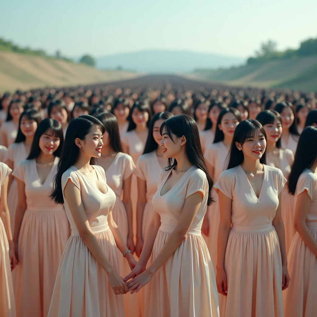 (((((Japanese Clone girls=Myself)))))), (((Best Super High quality Myself Clone girls Raw Photography Art))), (16K, Highest quality, Ultra-high resolution, RAW Photos), (((It&#39;s so unrealistic., With unparalleled depiction, With an unfathomable sight, An unprecedented and shocking worldview, Clone girls in a world of mass reproduction, Ultra-realistic))), (((Japanese, woman, 24yo, Ishihara Satomi))), (Small face, ((Thick black hair, Semi-long hair))), ((V-neck short-sleeve dress)), (((((Very detailed美しい女体, Accurate body structure, Very detailed完璧な, Super busty body with very large breasts, Clearly emphasizes cleavage))))), (((Dark Eyes, Mature face, Cute Smile, A gentle gaze))), (((Her happy and smiling expression is so cute))), ((((((((Very detailed分身増殖描写, ((1girl→Myself cloning→1,000,000,000,000,000,000,000,000,000,000,000,000,000,000,000,000,000,000,000,000Myself Clone girls)))))))))), ((((((((Very detailed, The precise depiction of the proliferation of Myself Clone girls, ((With the perfectly identical bodies of Myself clone girls, With the exact same face as the Myself clone girls, With the exact same hairstyle as the Myself clone girls, In the exact same clothes as the girls who are my clones, Perfectly the same height as the Myself clone girls, Super big breasts, just like the Myself clone girls)))))))))), (((Myself clone girls only))), (((Multiple pairs, Very detailed depiction, (Myself clone girls hug each other, Myself clone girls assemble, Fun conversations with fellow Myself clone girls, A fun conversation between Myself clone girls, Myself clone girls holding hands, Walking with lots of Myself clone girls)))), (((Everyone looks at the camera))), (((Unbelievably crowded, Transcendent Myself clone girls intimately, Countless Myself clone girls surround you in 360 degrees))), (Bright, soft sunlight), (((Very wide field of view, Very detailed, Detailed ultra-perspective depiction with clear depth, wide view))), (((((Landscape with a curved slope))))), (((Very photographic and detailed depiction, Myself clone girls will multiply infinitely and fill the surroundings from one side to the horizon with their bodies tightly packed together without any gaps., A scene of endless Myself clone girls and a fun atmosphere))), (Focus on the average value of the image)