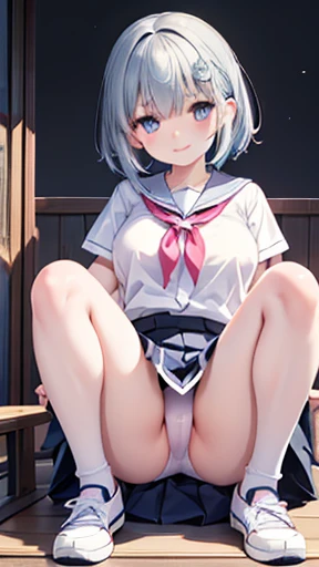 (Browsing Caution:0.99)、beautiful girl, (Roll up your skirt), looking at the camera, Angle from below, Short skirt, Squat, A shy smile, Japanese School Uniform , Beautiful Skin, ((Highest quality, 16K, Tabletop: 1.3)), 1 person, The light shines on your face, Highly detailed face, Highly detailed lips, Beautiful Eyes、Realistic looking skin、Cute design panties、Shaving、Various Hair Styles、Uniforms in different colors、Natural clothing、Vans Sneakers、bite、Detailed panties,Large 