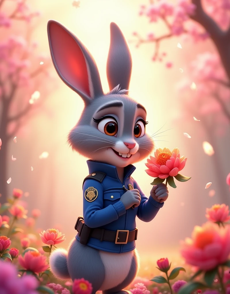 a painting of a bunny smelling a flower, cute cartoon, a portrait of judy hopps, by Lü Ji, cheeryblossom, ( colorful ), cute cartoon character, rabbit_bunny, adorable digital painting, cute cartoon style, 🌺 cgsociety, judy hopps, cute art, disney art, cute detailed artwork, cute drawing, 🌸 🌼 💮
