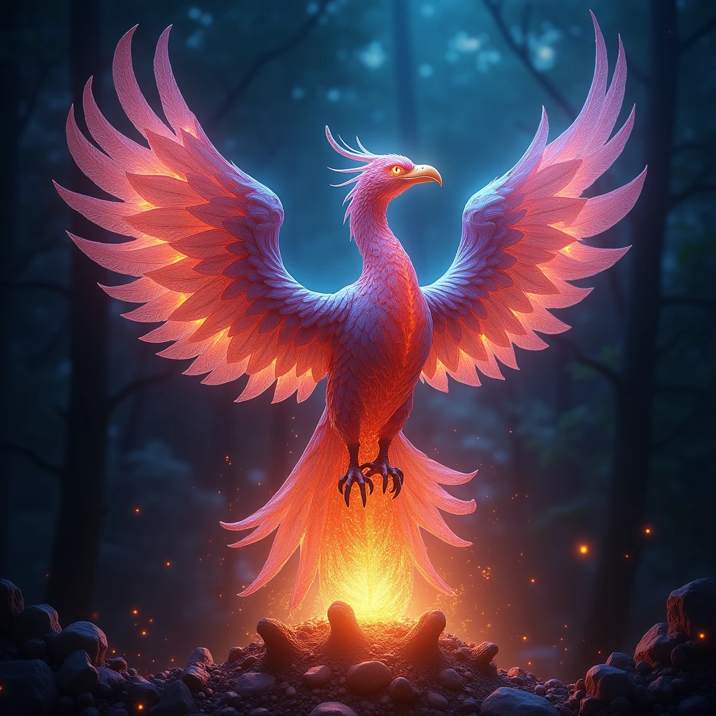 a phoenix, a philosopher's stone, an elixir, highly detailed, intricate, mystical, magical, glowing, ethereal, cinematic lighting, vibrant colors, digital art, fantasy art, hyperrealistic, masterpiece