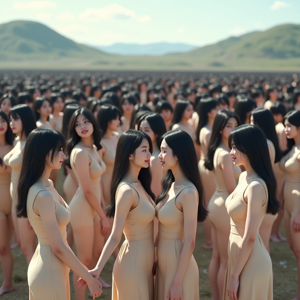 (((((Japanese Clone girls=Myself)))))), (((Best Super High quality Myself Clone girls Raw Photography Art))), (16K, Highest quality, Ultra-high resolution, RAW Photos), (((It&#39;s so unrealistic., With unparalleled depiction, With an unfathomable sight, An unprecedented and shocking worldview, Clone girls in a world of mass reproduction, Ultra-realistic))), (((Japanese, woman, 24yo, Ishihara Satomi))), (Small face, ((Thick black hair, Semi-long hair))), ((V-neck short-sleeve dress)), (((((Very detailed美しい女体, Accurate body structure, Very detailed完璧な, Super busty body with very large breasts, Clearly emphasizes cleavage))))), (((Dark Eyes, Mature face, Cute Smile, A gentle gaze))), (((Her happy and smiling expression is so cute))), ((((((((Very detailed分身増殖描写, ((1girl→Myself cloning→1,000,000,000,000,000,000,000,000,000,000,000,000,000,000,000,000,000,000,000,000Myself Clone girls)))))))))), ((((((((Very detailed, The precise depiction of the proliferation of Myself Clone girls, ((With the perfectly identical bodies of Myself clone girls, With the exact same face as the Myself clone girls, With the exact same hairstyle as the Myself clone girls, In the exact same clothes as the girls who are my clones, Perfectly the same height as the Myself clone girls, Super big breasts, just like the Myself clone girls)))))))))), (((Myself clone girls only))), (((Multiple pairs, Very detailed depiction, (Myself clone girls hug each other, Myself clone girls assemble, Fun conversations with fellow Myself clone girls, A fun conversation between Myself clone girls, Myself clone girls holding hands, Walking with lots of Myself clone girls)))), (((Everyone looks at the camera))), (((Unbelievably crowded, Transcendent Myself clone girls intimately, Countless Myself clone girls surround you in 360 degrees))), (Bright, soft sunlight), (((Very wide field of view, Very detailed, Detailed ultra-perspective depiction with clear depth, wide view))), (((((Landscape with a curved slope))))), (((Very photographic and detailed depiction, Myself clone girls will multiply infinitely and fill the surroundings from one side to the horizon with their bodies tightly packed together without any gaps., A scene of endless Myself clone girls and a fun atmosphere))), (Focus on the average value of the image)