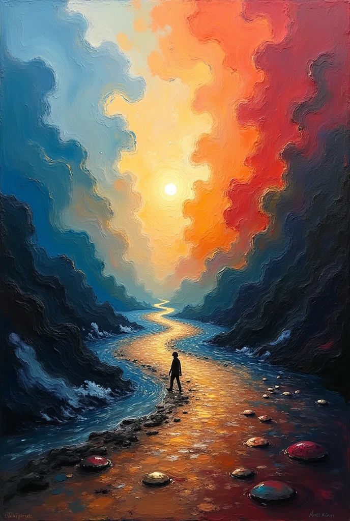 For an expressionist approach to the title "Peace of My Mind," consider creating a piece that captures the emotional journey toward inner tranquility. Use bold, dynamic brushstrokes and vivid colors to express the turbulence or chaos that contrasts with the eventual calm.
One idea could be to depict a turbulent, abstract storm colors in the background, gradually transitioning into a calm, serene space at the center of the canvas. This central calm area could be represented with softer, harmonious colors and smoother, more controlled brushstrokes. The contrast between the chaotic and peaceful sections would symbolize the internal struggle and eventual attainment of mental peace.
This approach emphasizes the emotional intensity and resolution typical of expressionism while aligning with the theme of achieving peace of mind.