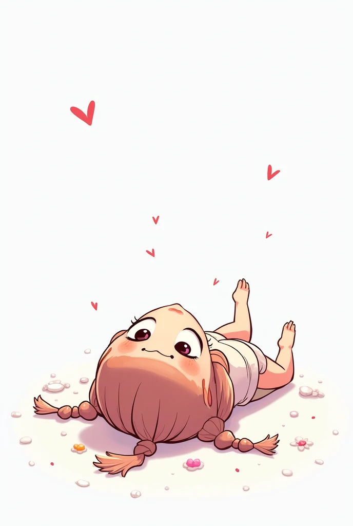 Give me a white background image, 2D animated in the style of the game skullgirls, of a girl lying on her back facing forward as if she were looking at the sky