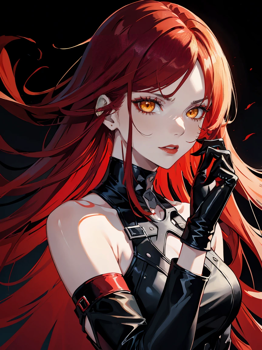 a slim, realistic girl with white skin and thin face, beautiful detailed eyes with black irises, beautiful detailed eyebrows, long straight fiery red hair, short rock'n roll style leather clothing, facial piercings, web tattoos spider on face and arms, black and white modern shapes background, best quality, 4k, 8k, highres, masterpiece:1.2, ultra-detailed, realistic, photorealistic, photo-realistic:1.37, HDR, UHD, studio lighting, ultra-fine painting, sharp focus, physically-based rendering, extreme detail description, professional, vivid colors, bokeh, portraits, horror, concept artists