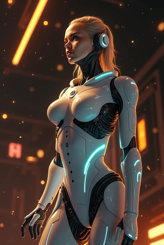 a woman in a futuristic suit with a glowing head and chest, cyberpunk art inspired by Marek Okon, cgsociety contest winner, digital art, gynoid cyborg body, girl in mecha cyber armor, cyber suit, cybersuit, in white futuristic armor, cybersuits, diverse cybersuits, gynoid body, echo from overwatch, perfect anime cyborg woman