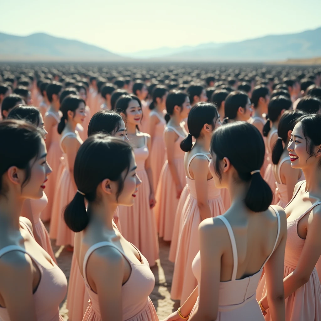 (((((Japanese Clone girls=Myself)))))), (((Best Super High quality Myself Clone girls Raw Photography Art))), (16K, Highest quality, Ultra-high resolution, RAW Photos), (((It's so unrealistic., With unparalleled depiction, With an unfathomable sight, An unprecedented and shocking worldview, Clone girls in a world of mass reproduction, Ultra-realistic))), (((Japanese, woman, 24yo, Ishihara Satomi))), (Small face, ((Thick black hair, Semi-long hair))), ((V-neck short-sleeve dress)), (((((Very detailed美しい女体, Accurate body structure, Very detailed完璧な, Super busty body with very large breasts, Clearly emphasizes cleavage))))), (((Dark Eyes, Mature face, Cute Smile, A gentle gaze))), (((Her happy and smiling expression is so cute))), ((((((((Very detailed分身増殖描写, ((1girl→Myself cloning→1,000,000,000,000,000,000,000,000,000,000,000,000,000,000,000,000,000,000,000,000Myself Clone girls)))))))))), ((((((((Very detailed, The precise depiction of the proliferation of Myself Clone girls, ((With the perfectly identical bodies of Myself clone girls, With the exact same face as the Myself clone girls, With the exact same hairstyle as the Myself clone girls, In the exact same clothes as the girls who are my clones, Perfectly the same height as the Myself clone girls, Super big breasts, just like the Myself clone girls)))))))))), (((Myself clone girls only))), (((Multiple pairs, Very detailed depiction, (Myself clone girls hug each other, Myself clone girls assemble, Fun conversations with fellow Myself clone girls, A fun conversation between Myself clone girls, Myself clone girls holding hands, Walking with lots of Myself clone girls)))), (((Everyone looks at the camera))), (((Unbelievably crowded, Transcendent Myself clone girls intimately, Countless Myself clone girls surround you in 360 degrees))), (Bright, soft sunlight), (((Very wide field of view, Very detailed, Detailed ultra-perspective depiction with clear depth, wide view))), (((((Landscape with a curved slope))))), (((Very photographic and detailed depiction, Myself clone girls will multiply infinitely and fill the surroundings from one side to the horizon with their bodies tightly packed together without any gaps., A scene of endless Myself clone girls and a fun atmosphere))), (Focus on the average value of the image)