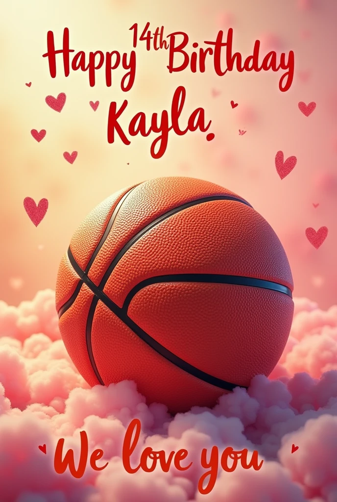 No person just a basket ball and words saying Happy 14th Birthday Kayla! We love you ❤️