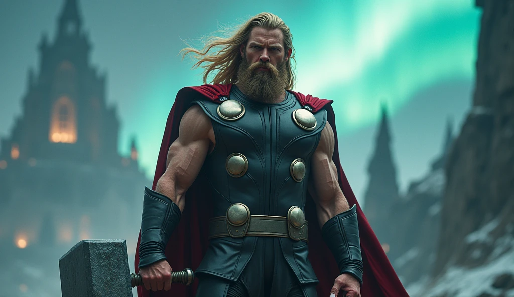 1850's Marvel Avengers character, thor , vintage thor dress, realistic, realistic character, vintage, vintage character, vintage background, male, asgard in background, highly detailed, extremely detailed, 8k, masterpiece, ultra-detailed, photorealistic, hdr, studio lighting, physically-based rendering, extreme detail description, vivid colors, dramatic lighting, cinematic, epic, thor with mjolnir , angry thor screaming, mjolnir creating thunderstorm and lightning
