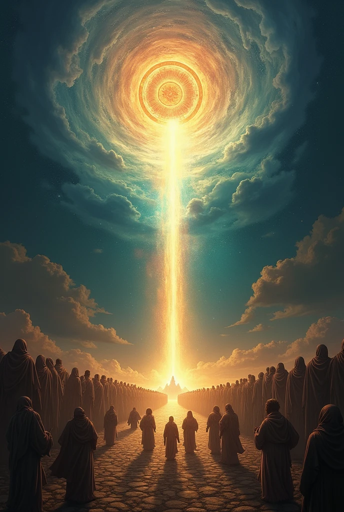 The beautiful city of New Jerusalem, full of color and beauty and around a limit where everything is darkness and pain, You see people suffering like the sufferings of this world that cannot pass into the city