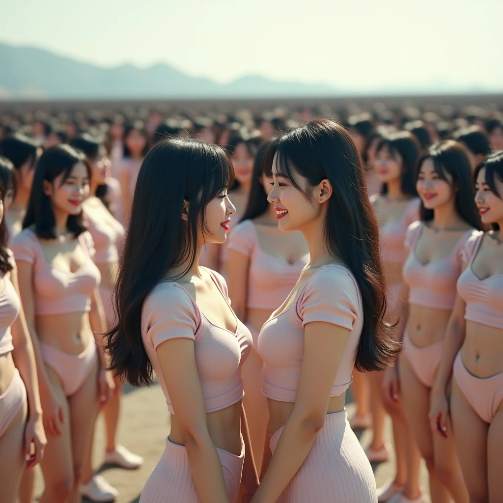 (((((Japanese Clone girls=Myself)))))), (((Best Super High quality Myself Clone girls Raw Photography Art))), (16K, Highest quality, Ultra-high resolution, RAW Photos), (((It's so unrealistic., With unparalleled depiction, With an unfathomable sight, An unprecedented and shocking worldview, Clone girls in a world of mass reproduction, Ultra-realistic))), (((Japanese, woman, 24yo, Ishihara Satomi))), (Small face, ((Thick black hair, Semi-long hair))), ((V-neck short-sleeve dress)), (((((Very detailed美しい女体, Accurate body structure, Very detailed完璧な, Super busty body with very large breasts, Clearly emphasizes cleavage))))), (((Dark Eyes, Mature face, Cute Smile, A gentle gaze))), (((Her happy and smiling expression is so cute))), ((((((((Very detailed分身増殖描写, ((1girl→Myself cloning→1,000,000,000,000,000,000,000,000,000,000,000,000,000,000,000,000,000,000,000,000Myself Clone girls)))))))))), ((((((((Very detailed, The precise depiction of the proliferation of Myself Clone girls, ((With the perfectly identical bodies of Myself clone girls, With the exact same face as the Myself clone girls, With the exact same hairstyle as the Myself clone girls, In the exact same clothes as the girls who are my clones, Perfectly the same height as the Myself clone girls, Super big breasts, just like the Myself clone girls)))))))))), (((Myself clone girls only))), (((Multiple pairs, Very detailed depiction, (Myself clone girls hug each other, Myself clone girls assemble, Fun conversations with fellow Myself clone girls, A fun conversation between Myself clone girls, Myself clone girls holding hands, Walking with lots of Myself clone girls)))), (((Everyone looks at the camera))), (((Unbelievably crowded, Transcendent Myself clone girls intimately, Countless Myself clone girls surround you in 360 degrees))), (Bright, soft sunlight), (((Very wide field of view, Very detailed, Detailed ultra-perspective depiction with clear depth, wide view))), (((((Landscape with a curved slope))))), (((Very photographic and detailed depiction, Myself clone girls will multiply infinitely and fill the surroundings from one side to the horizon with their bodies tightly packed together without any gaps., A scene of endless Myself clone girls and a fun atmosphere))), (Focus on the average value of the image)