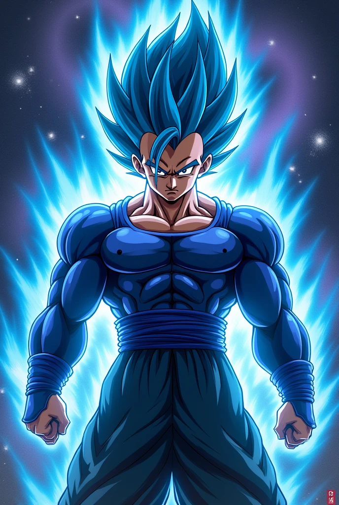 Create a mobile wallpaper of vegeta in super saiyan blue form