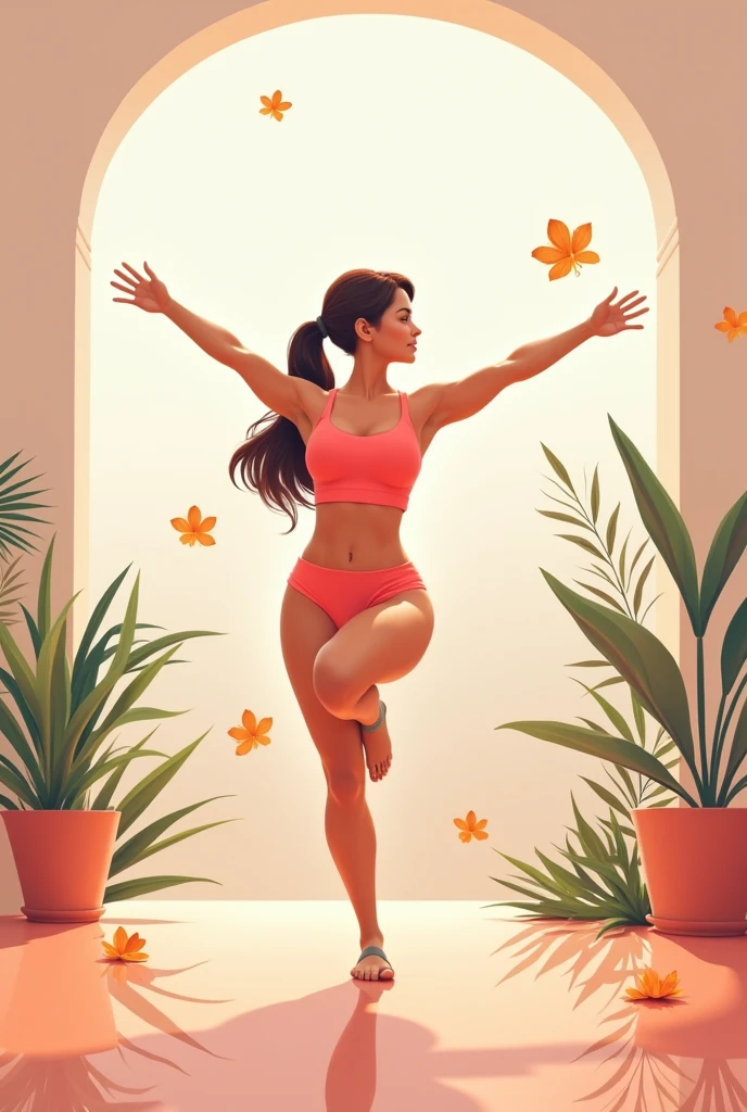 I want to create an art to promote periodic extra classes at a gym., that will be called "Their moment".
It will be aimed at female clients of the Clifisio gym, the flower palette must be pink, offwhite, beiges, verde e laranja
