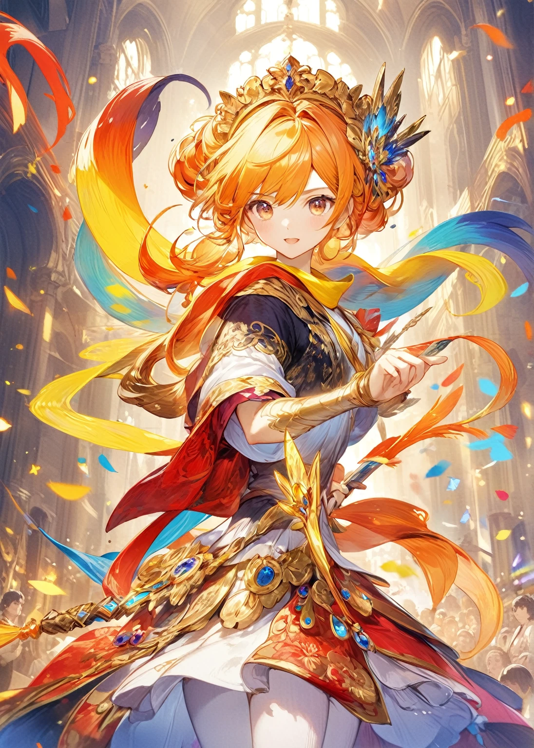 (masterpiece, Highest quality, Official Art:1.2), (colorful), Looking at the audience, one person's, alone, White Background, floating colorful water, Ultra-fine illustrations, highly detailed, Dynamic Angle, beautiful detailed, 8k, break smiling amidst the colorful scenes, (Highest quality, masterpiece, High resolution, detailed), Anime Style, (Shining Eyes, detailed美しい顔), break,Dynamic Angle
