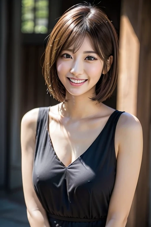 Japanese women Orthodox beauty, cute, cute, beautiful, smile, Yamato Nadeshiko, Ultra-realistic, More real, Real women, Looks like the real thing, From below, Just like him, Super Real, Bob, Upper Body