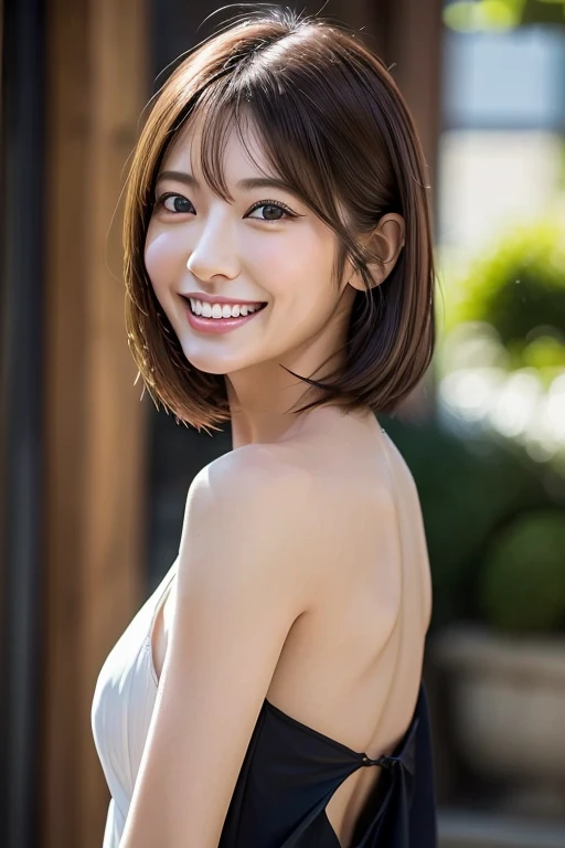Japanese women Orthodox beauty, cute, cute, beautiful, smile, Yamato Nadeshiko, Ultra-realistic, More real, Real women, Looks like the real thing, From below, Just like him, Super Real, Bob, Upper Body