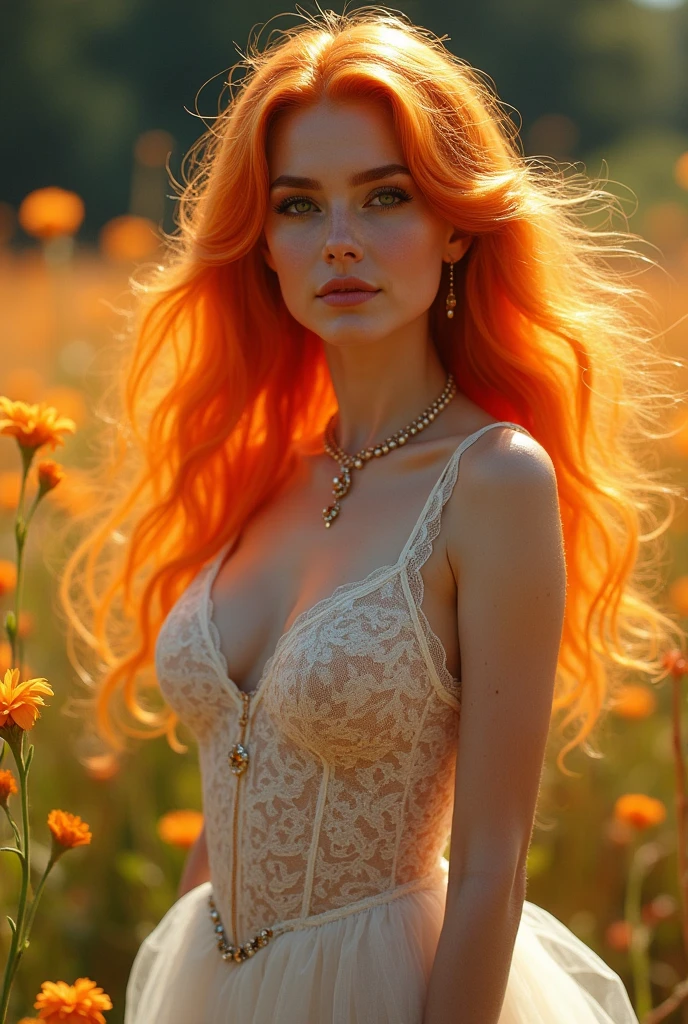 Beauty、cute、vampire、Hair blowing in the wind, Orange Hair、White lace underwear、白色のTulle skirtvampire、goldの花畑、Blooming、Sunburned Skin、Hot flashes、inflammation、air、Lightの玉、whole body、Standing posture、goldの髪、White skin、firework、シルバーのLight、sexy、Large Breasts、Waistline、Big Ass、Kind Face、Charm、Vampire、Light、Beautiful and elegant、Voluminous hair、血に飢えたVampire、One person, Anatomically correct, Winner of numerous awards, Textured skin, Water Drop、血に飢えたVampire、fresh、gem、Perl、gold、Tulle skirt、Corazon、Feet out of frame, Fantasy、日のLight牙を見せる, 