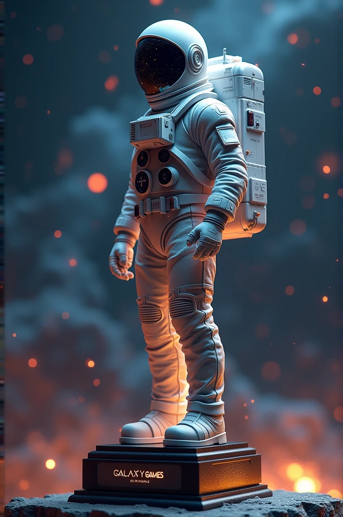 Trophy with astronaut helmet, Written "galaxy games"