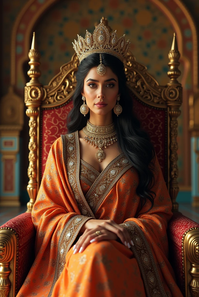 Aishwarya Rai as queen sitting on a throne in ancient India