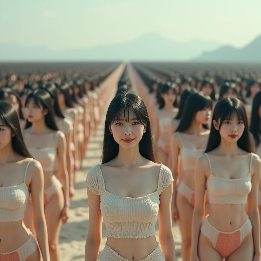 (((((Japanese Clone girls=Myself)))))), (((Best Super High quality Myself Clone girls Raw Photography Art))), (16K, Highest quality, Ultra-high resolution, RAW Photos), (((It's so unrealistic., With unparalleled depiction, With an unfathomable sight, An unprecedented and shocking worldview, Clone girls in a world of mass reproduction, Ultra-realistic))), (((Japanese, woman, 24yo, Ishihara Satomi))), (Small face, ((Thick black hair, Semi-long hair))), ((V-neck short-sleeve dress)), (((((Very detailed美しい女体, Accurate body structure, Very detailed完璧な, Super busty body with very large breasts, Clearly emphasizes cleavage))))), (((Dark Eyes, Mature face, Cute Smile, A gentle gaze))), (((Her happy and smiling expression is so cute))), ((((((((Very detailed分身増殖描写, ((1girl→Myself cloning→1,000,000,000,000,000,000,000,000,000,000,000,000,000,000,000,000,000,000,000,000Myself Clone girls)))))))))), ((((((((Very detailed, The precise depiction of the proliferation of Myself Clone girls, ((With the perfectly identical bodies of Myself clone girls, With the exact same face as the Myself clone girls, With the exact same hairstyle as the Myself clone girls, In the exact same clothes as the girls who are my clones, Perfectly the same height as the Myself clone girls, Super big breasts, just like the Myself clone girls)))))))))), (((Myself clone girls only))), (((Multiple pairs, Very detailed depiction, (Myself clone girls hug each other, Myself clone girls assemble, Fun conversations with fellow Myself clone girls, A fun conversation between Myself clone girls, Myself clone girls holding hands, Walking with lots of Myself clone girls)))), (((Everyone looks at the camera))), (((Unbelievably crowded, Transcendent Myself clone girls intimately, Countless Myself clone girls surround you in 360 degrees))), (Bright, soft sunlight), (((Very wide field of view, Very detailed, Detailed ultra-perspective depiction with clear depth, wide view))), (((((Landscape with a curved slope))))), (((Very photographic and detailed depiction, Myself clone girls will multiply infinitely and fill the surroundings from one side to the horizon with their bodies tightly packed together without any gaps., A scene of endless Myself clone girls and a fun atmosphere))), (Focus on the average value of the image)