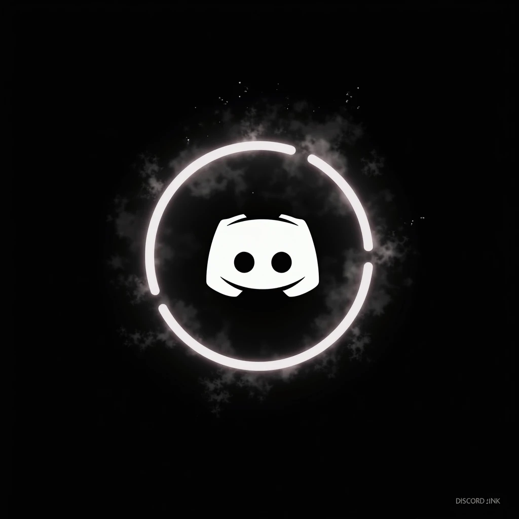 A dark, gothic-themed logo for Discord.ink. The logo features a black background with a white logo in the center. The logo is a stylized logotipo DISCORD with a white circle around it. The circle is surrounded by a white border with a black background. The logo is complex and elegant, with a modern feel that is perfect for Discord.ink's brand.