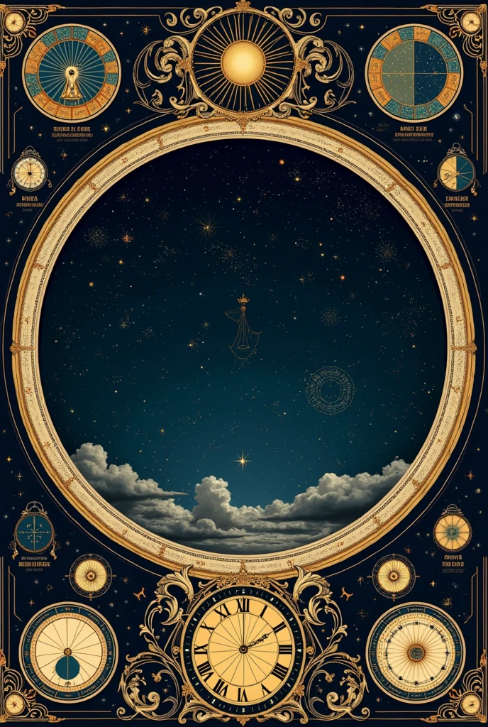 Create a star map illustration that represents the night sky on September 15, 2004. The design should be in a vintage, ornate style with intricate borders and celestial details, similar to a classical astronomical chart. Include a central bright star surrounded by various constellations and celestial bodies. 

Add decorative elements like small maps, constellations, and symbols around the border. The background should be dark with a starry sky and intricate illustrations of the zodiac and other celestial motifs

Readable font /square image 

Complete image without missing anything 

Don't make it look conjusted  


"Generate a vintage-style celestial illustration featuring a large, ornate circular frame with intricate, classical designs and smaller decorative elements, like clocks, globes, and architectural details, around the edges. In the center of the image, replace the current design with a depiction of the night sky over Jabalpur, India. Include a constellation focus within this circle, using thin, elegant lines to connect the stars. Ensure the constellations are clearly visible and aesthetically arranged, with subtle glowing dots for the stars.

Maintain the overall theme with a dark background and gold accents, highlighting the beauty of the constellations without overwhelming the design. Keep the outer frame rich in detail, with celestial motifs such as sun rays, moon phases, and star maps, ensuring a cohesive and visually captivating composition.

Readable fonts

Connection the star zodiac thing and use dot (bit sparkly) to represent moon or use moon sign

Make is look more aesthetic (Hindu reference optionally)

This image is all about 15 sep 2004 (my boyfriend's birthday) mention 15 sep 2004 


Write 15 sep 2004 with accurate text and readable pretty font . Crafted like professional 

