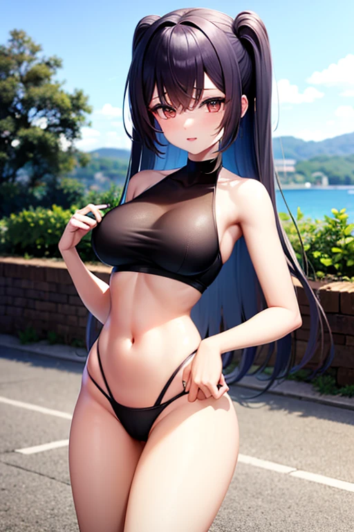 Anime girl with a gorgeous figure runs