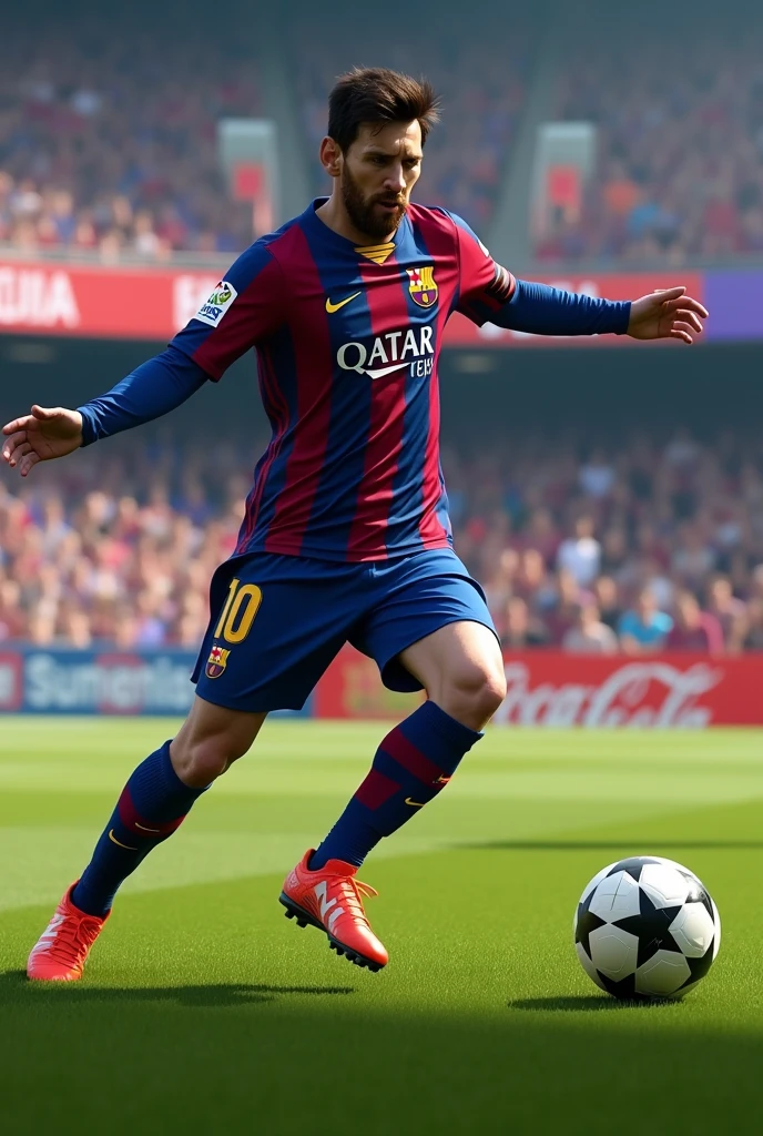 Messi shot the football with barsolona club