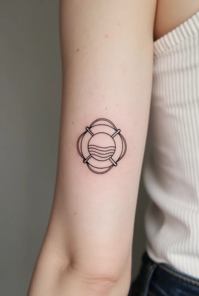 tatouage trait fin mer vague dans une bouée de sauvetage