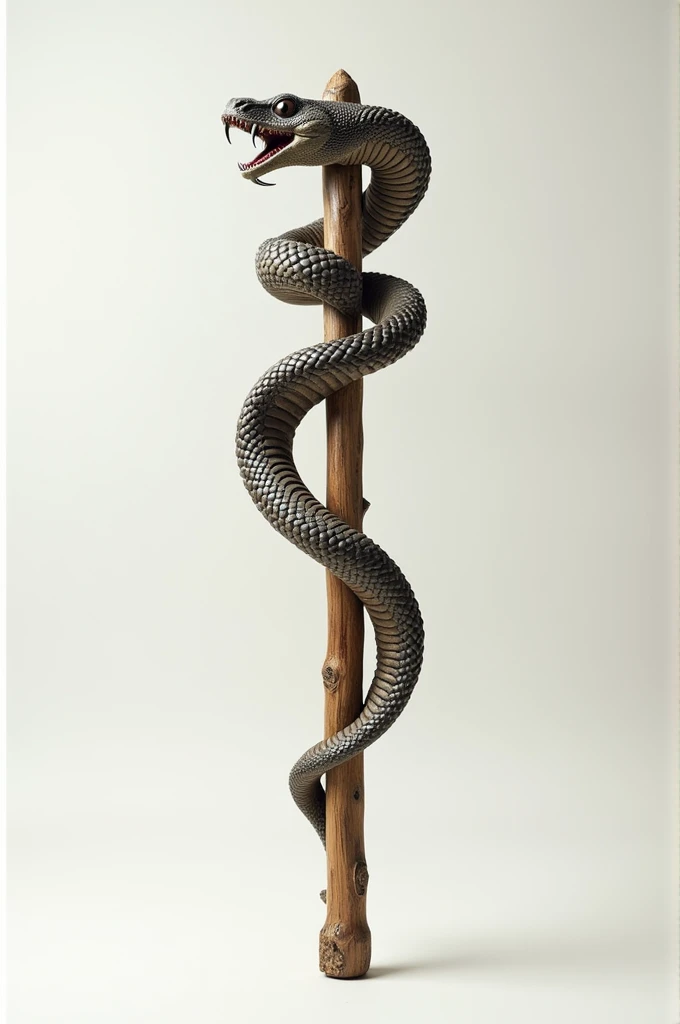 create a symbol, 拿着棍子, where on one side a snake rises coiling, and on the other side a neuron wrapped around the rod