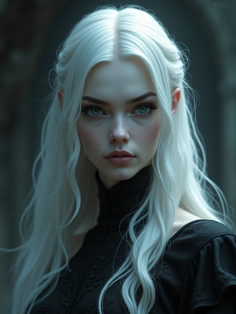 dark queen flawles face,white long hair,beautiful,masterpiece