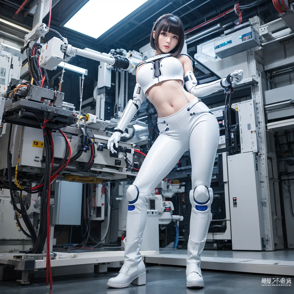 Super Detail, High Detail, high quality, best quality, High resolution,1 female robot,Beautiful female robot,beautiful clear face(Rain waves_haneame:1.5), Mechanical body(Smooth metal surface,silver armor,Mechanical seams of skin,beautiful body curves),Mechanical body structure,High-tech all over the body(mecha armor : 1.5),Streamlined mechanical armor (Relatively thick,Highlight breast curves),cat ear antenna hair accessories,Mechanical parts damage