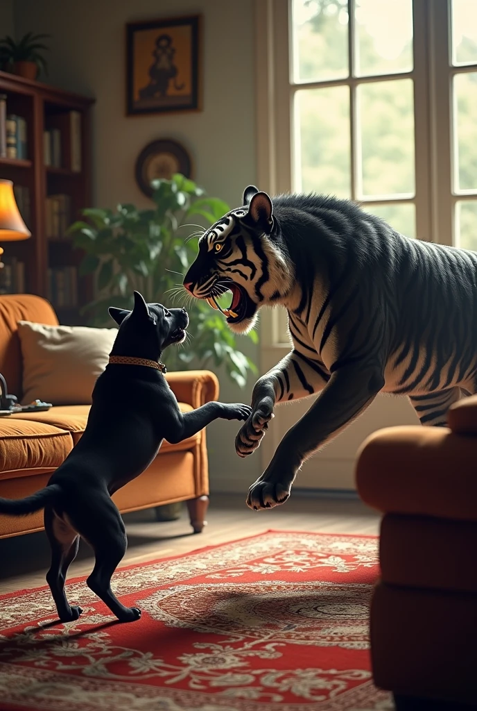 Home with Black dog fight tiger